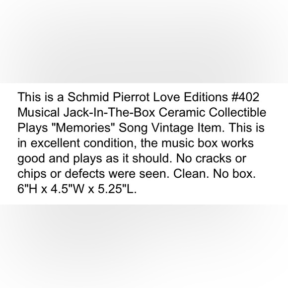 VINTAGE Smichd Pierrot Love Edition Harlequin Jack In The Box Musical 1981 Box - Picture 7 of 8
